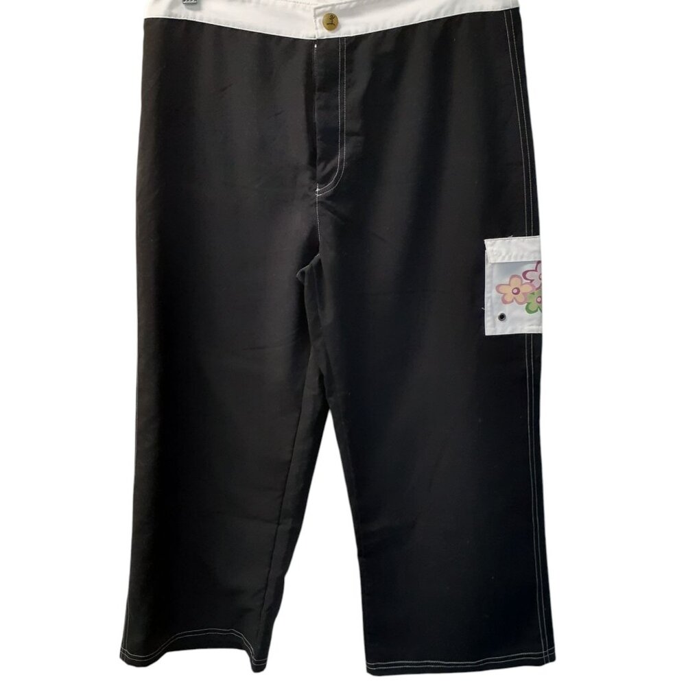 Kinesis Womens Crop Pants Floral Pocket Mid Rise Black White Size Large